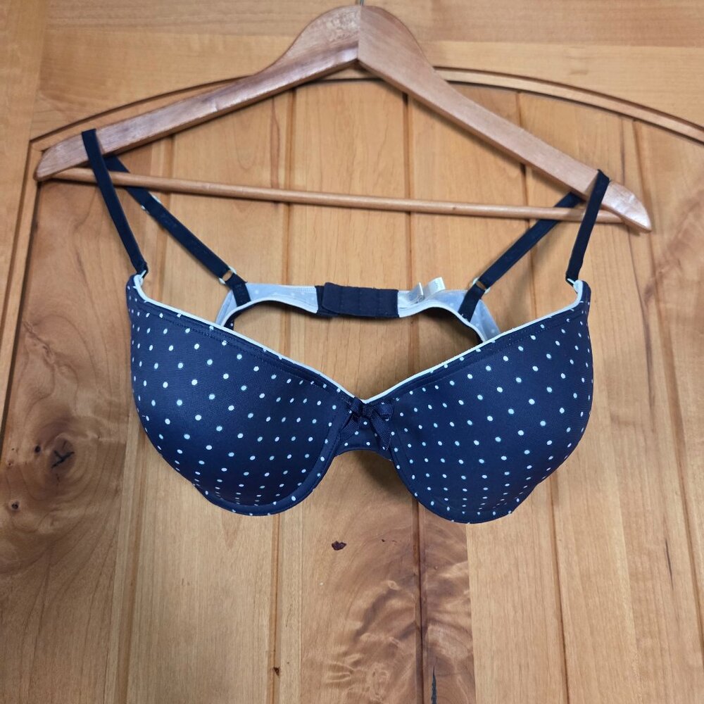 36C Aerie by AE Lined Underwire "Paige" Bra Navy with White Polkadots